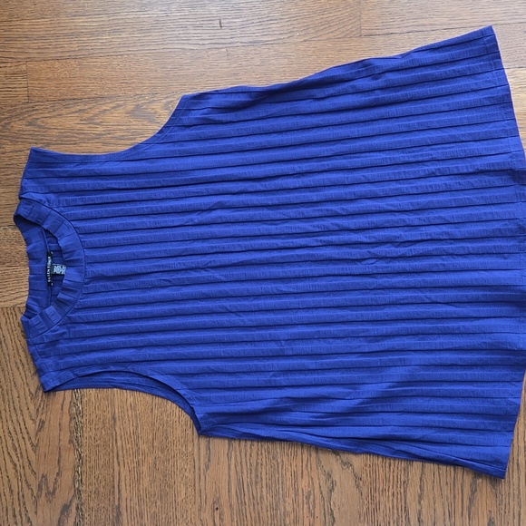 EILEEN FISHER Ribbed Mock Neck Top Iris Purple Tencel Blend Stretch L - Picture 2 of 7